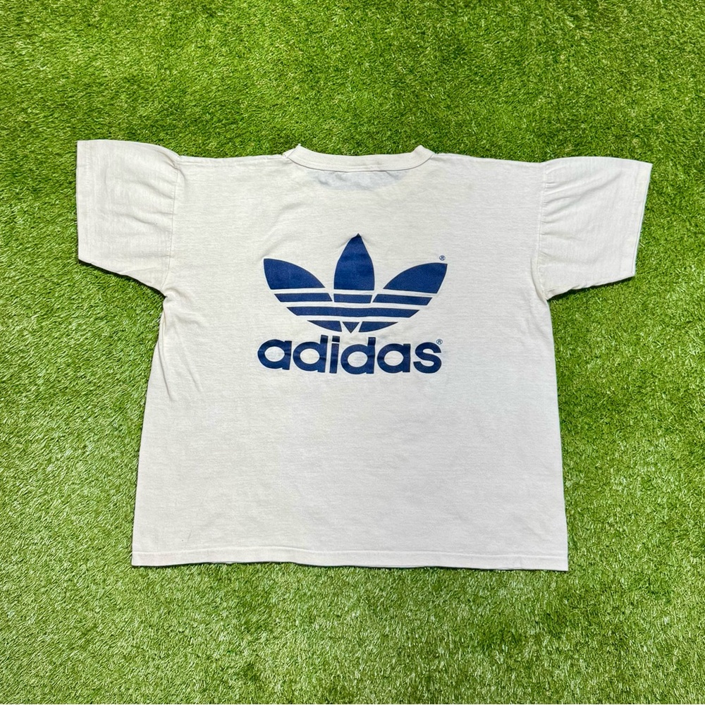 Vintage 80s Adidas Trefoil Logo Short Sleeve T-Shirt Men’s Size Large White Blue - Picture 5 of 7